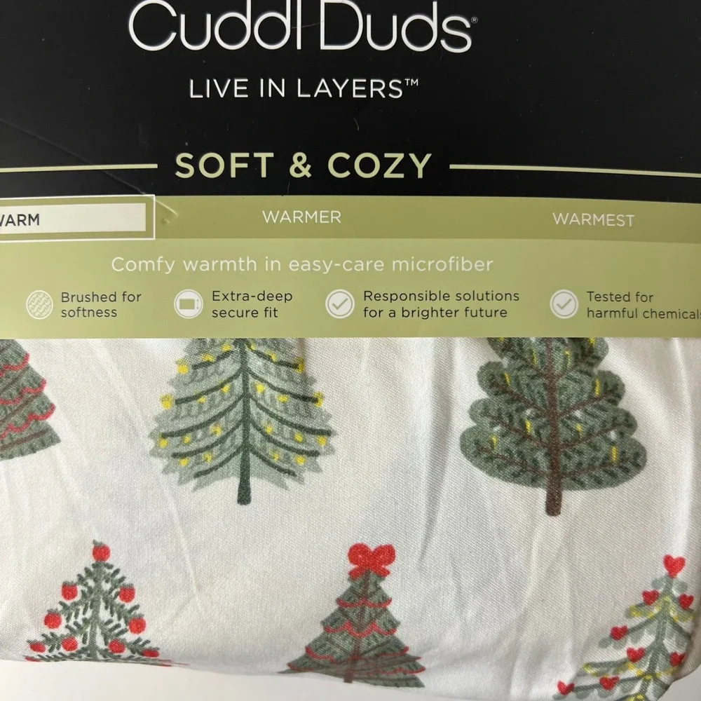 Cuddl Duds Soft & Cozy Full‎ Sheet Set Christmas Trees White Green Red NIP